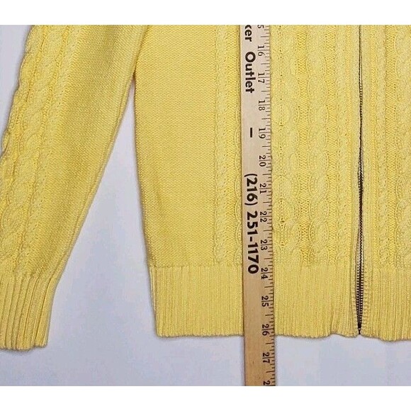 LL Bean Cable Knit Cardigan Women Medium Zip Yellow - Picture 5 of 7